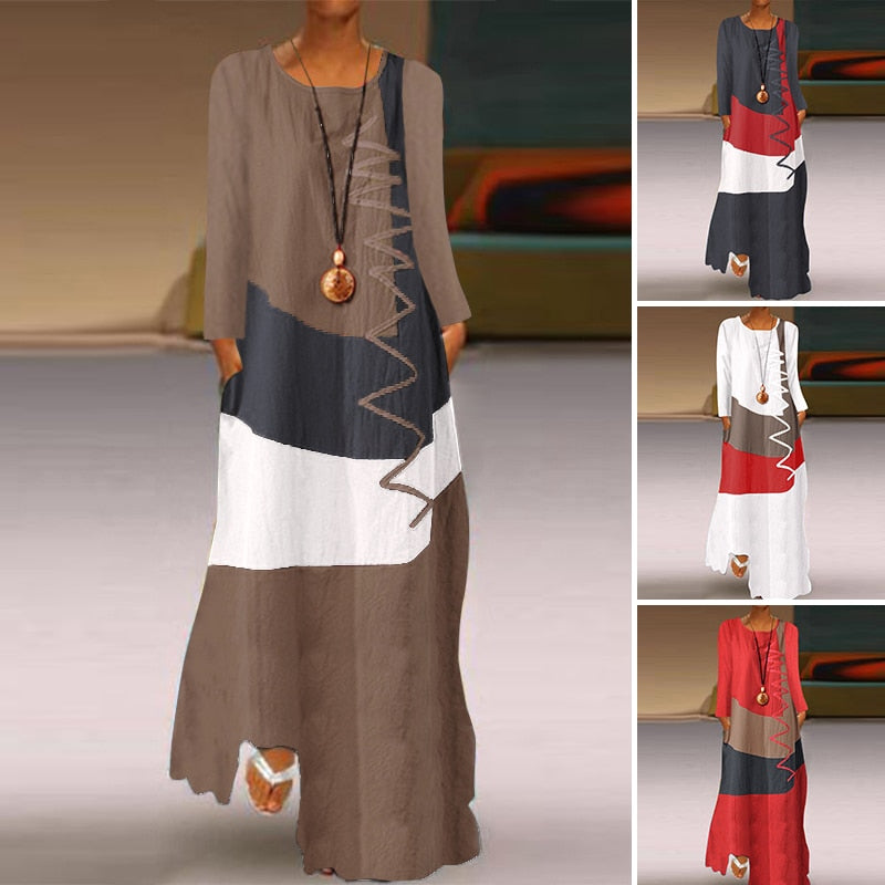 Women's Summer Vintage Color Stitching Maxi Dress