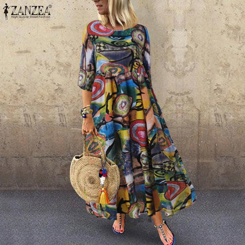 Vintage Print Maxi Dress