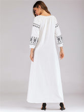 Chic White and Black Embroidered Caftan