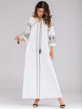 Chic White and Black Embroidered Caftan