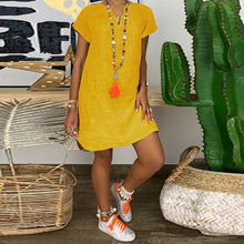 Casual V Neck Cotton Dress