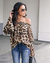 Off-Shoulder Long-Sleeve Leopard Printed Ladies Top