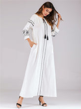 Chic White and Black Embroidered Caftan