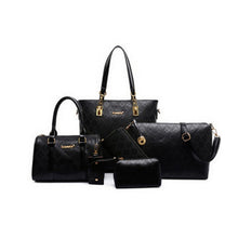 6 Pcs / Set Fashion Women's PU Leather Diamond Lattice Print Handbag