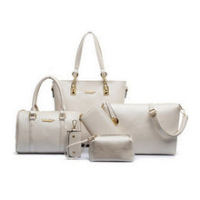 6 Pcs / Set Fashion Women's PU Leather Diamond Lattice Print Handbag