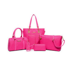 6 Pcs / Set Fashion Women's PU Leather Diamond Lattice Print Handbag
