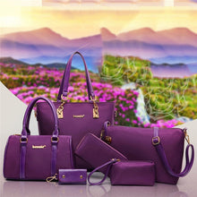 6 Pcs / Set Fashion Women's PU Leather Diamond Lattice Print Handbag