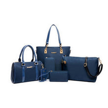 6 Pcs / Set Fashion Women's PU Leather Diamond Lattice Print Handbag