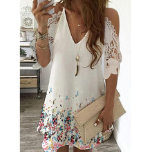 Floral V-Neck Open Shoulder Lace Trim Dresses