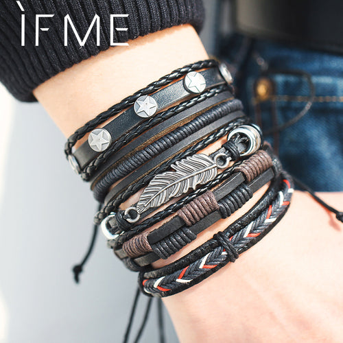 Men's Vintage Leaf Feather Leather Bracelet