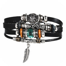 Men's Vintage Leaf Feather Leather Bracelet
