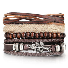 Men's Vintage Leaf Feather Leather Bracelet